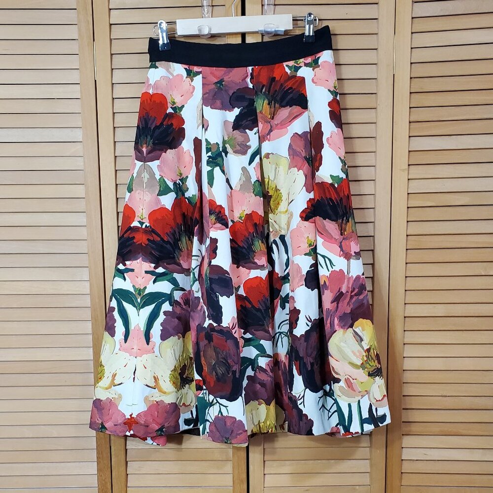 WHBM Poppy Floral Pleated Midi Skirt Size 4 - Picture 3 of 7